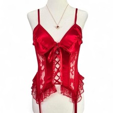 RARE Vintage Cinema Etoile 80s/90s Satin, Lace, Frills Red Corset Lingerie Top