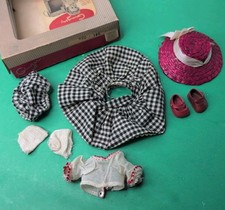 8" Antique Vintage Cosmopolitan Ginger Black Checker Dress Hat Doll Outfit Box R