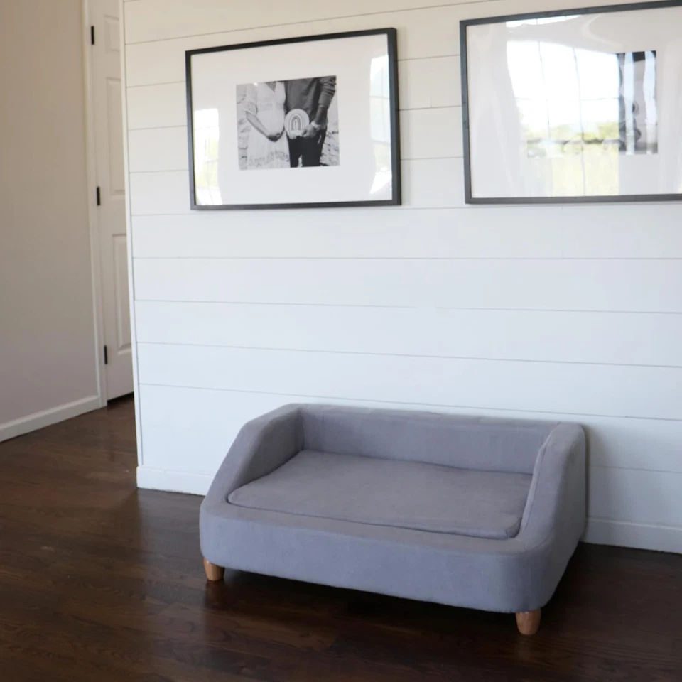 36 pulgadas Sofá rectangular gris microfibra para perros de tamaño mediano, elegante y M Foto 3 de 4