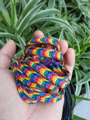 10 Handmade Rainbow Pride Waxed Nylon Cotton Bracelets Wholesale