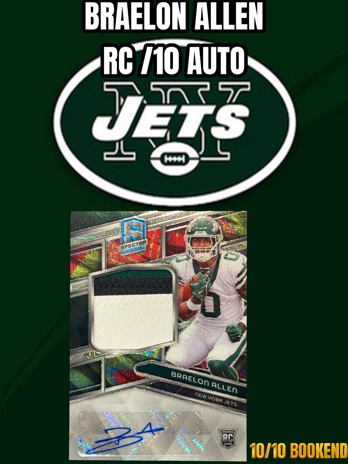 2024 Spectra Meta Prizm Braelon Allen RC Auto Patch 10/10 Bookend SSP Jets view 1