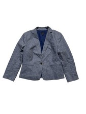 Ann Taylor Factory Blazer Linen Cotton Blue Tailored Size 8