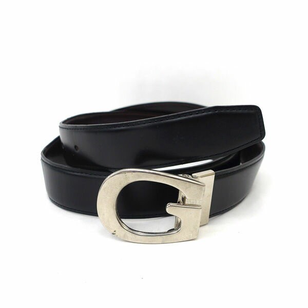 GUCCI G Logo buckle belt Leather Black Used Silver Authentic Men's Made in Italy