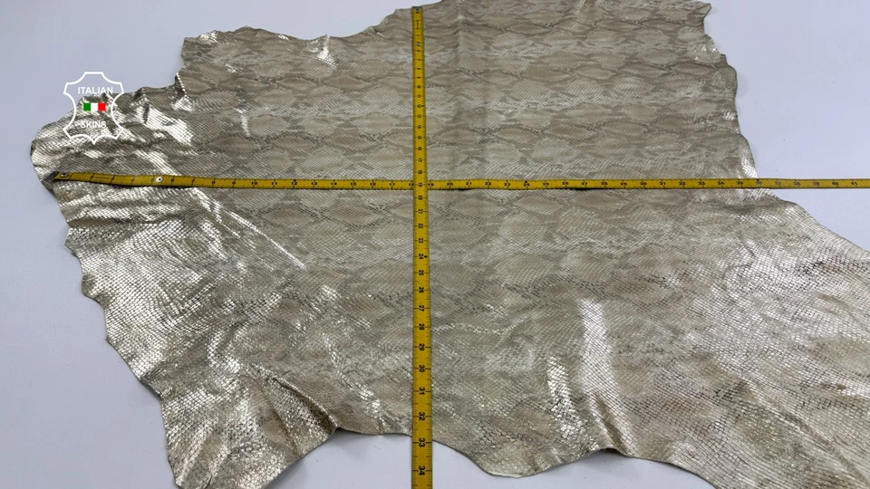 METALLIC GOLD SNAKE PRINT ON Soft Italian Calfskin Leather hide 8sqf 0.8mm C6476 - Image 4 of 4