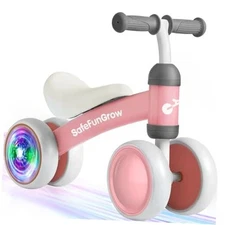 Colorful Lighting Baby Balance Bike Toys for 1 Year Old Girl Gifts, Pink
