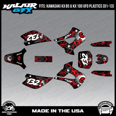 Graphics Kit for Kawasaki KX85 KX100 UFO Restyle 2001-2013 Core - RED