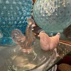 Fenton Pink Glass Mini Rooster And Hen Vintage 2-3/4" With Stickers Two Piece Se