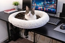 Clamp-On Cat Desk Bed Hammock White Plush Adjustable