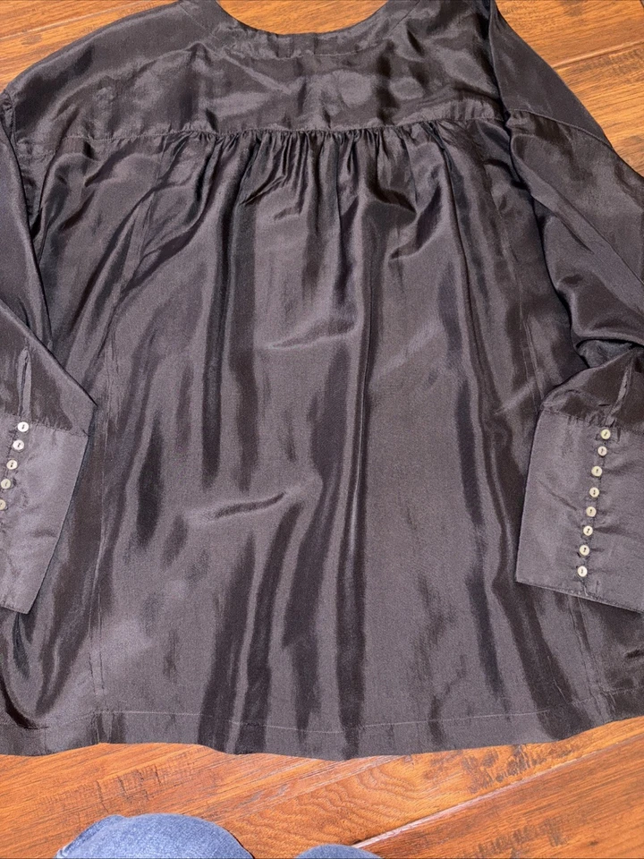 $168 BLUSA DE SEDA MANGA LARGA FREE PEOPLE L LIVE TO TELL NUEVA CON ETIQUETAS EN NEGRO Foto 4 de 4