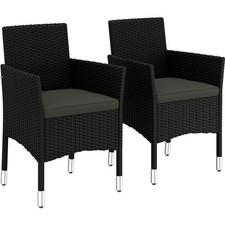 2PCS Rattan Chairs Patio Outdoor Handwoven Armchairs with Cushions Armrests