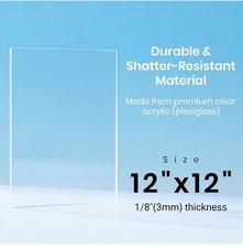Plexiglass Plastic Acrylic Sheet, Custom Cutting 12  x 12  - 1/8  Thickness