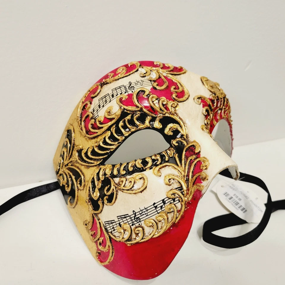 Red Gold Blk Venetian Phantom of The Opera Masquerade Ball Halloween Party Mask - Image 3 of 4