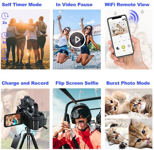 Camcorder 4K Video Camera 64MP 60FPS,HD Auto Focus Vlogging 4.0" Touch Screen 1 - Picture 6 of 14