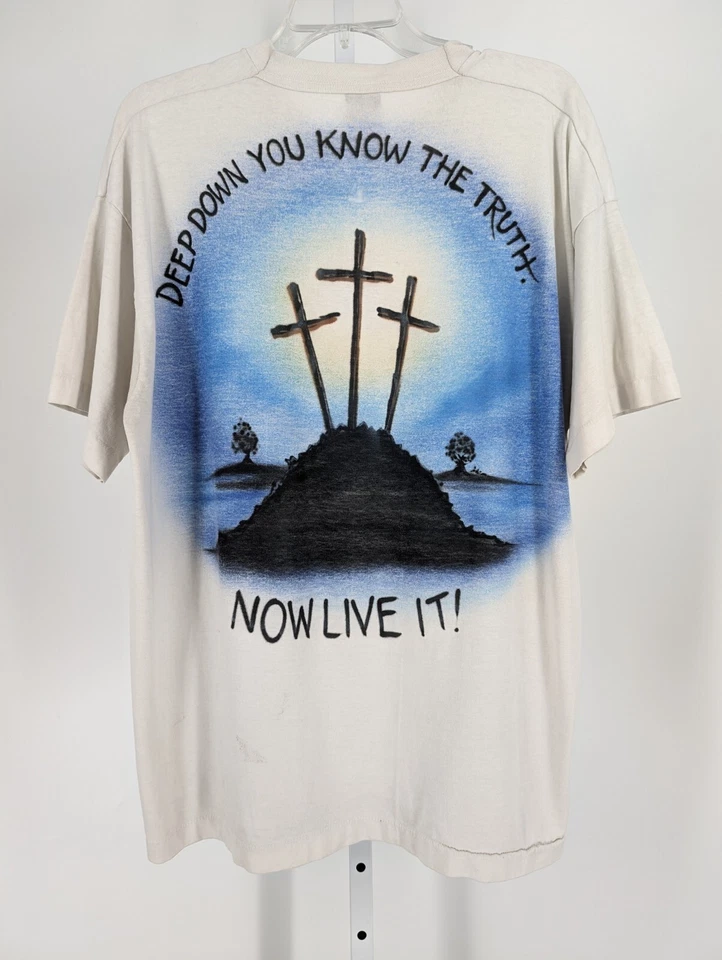 Camiseta De Colección Años 80 90 5050 Papel Fino Desteñido Punk Aerógrafo Jesús Cruz Golpeada  Foto 3 de 4