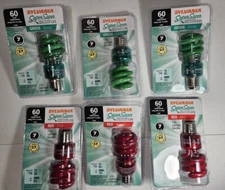 SYLVANIA Green & Red CFL Light Bulbs Colored Spiral  13W (60W Replacement) Lot