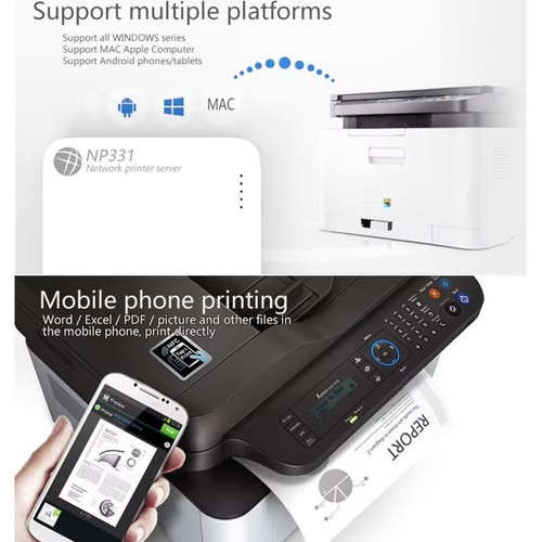 Print Server Wired 3-port USB Printer Sharer For Mobile Computer Phone Q0P3 - Photo 5/12