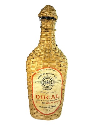 Vintage DUCAL 1969 Wicker Wrapped Portuguese Red Lisbon Grape Wine Bottle