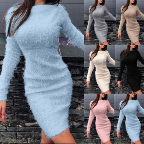 Womens Knitted Dress Bodycon Mini 