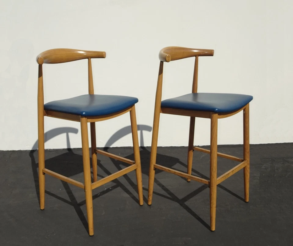 Par de taburetes de bar vintage modernos de mediados de siglo de metal azul taburetes de bar Foto 2 de 4