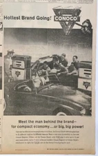 1961 newspaper ad for Conoco -  Woman impresses men at Conoco Station