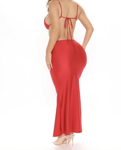 Moda Nova Looking at You Midi Vestido Rojo 2 Piezas Cadena Dorada Talla XL - Imagen 12 de 13