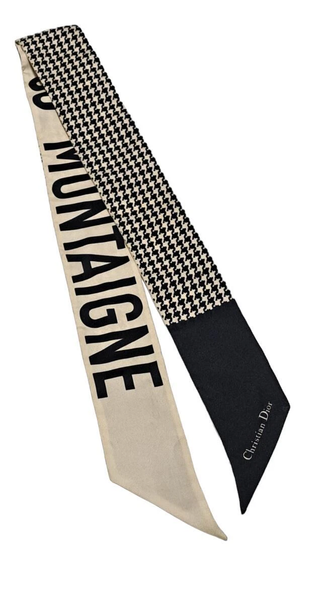 Authentique foulard Christian Dior Mizza DIOR soie noire 100% logo du Japon
