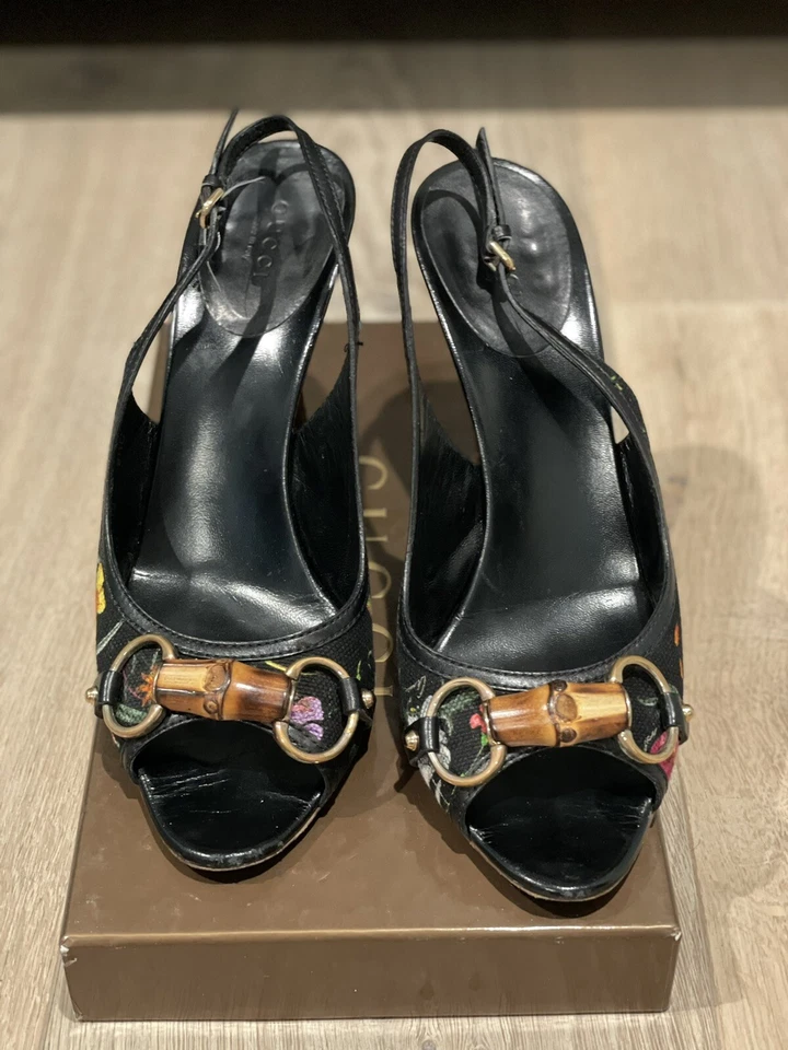 Женские черные бамбуковые туфли на каблуке с цветочным узором Gucci размер 9,5 - Изображение 2 из 4