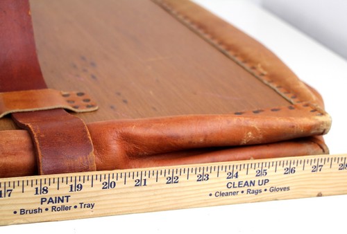 22 X 27" HANDMADE BROWN GENUINE LEATHER WOOD ARTIST PICTURE PAPER CARRIER FOLIO - Picture 8 of 12