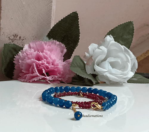 Collar de cadena de cuentas de perlas de ónix azul y granate facetado rojo regalo para ella - Imagen 4 de 4