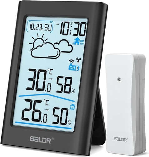 BALDR Wetterstation Funk mit Außensensor, Digital DCF-Funkuhr Thermometer Inn... - Bild 2 von 8