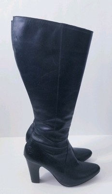 knee high black leather boots no heel