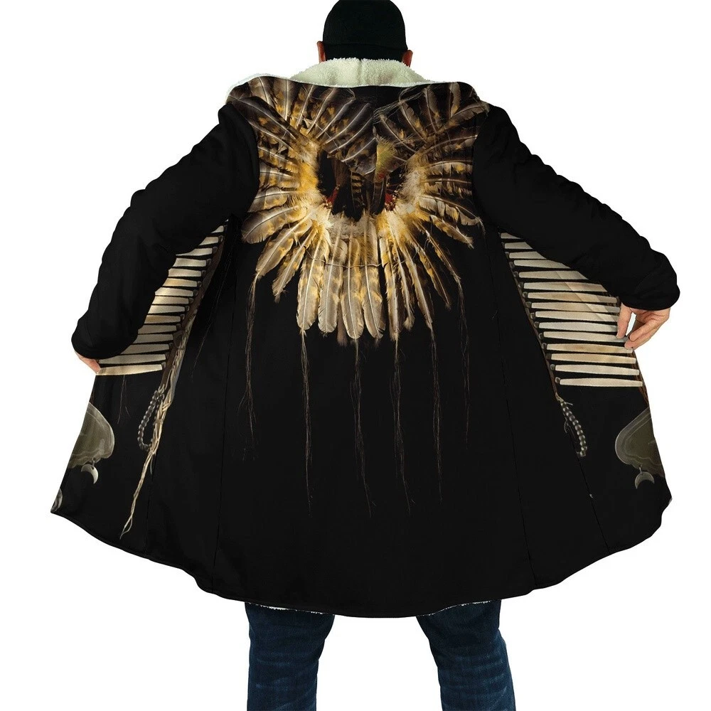 Native American Coat, Black Pattern Feather Native American 3D All Over Printed