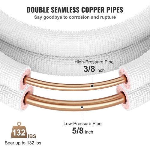 VEVOR 3/8"x5/8" x50 Feet Insulated Copper Tubing AC mini Split Ductless
