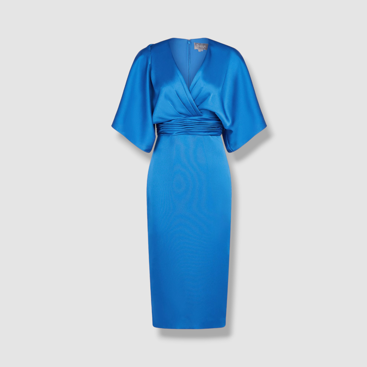 $595 Theia Women's Vivid Blue Kimono-Sleeve Satin Dress Size 12