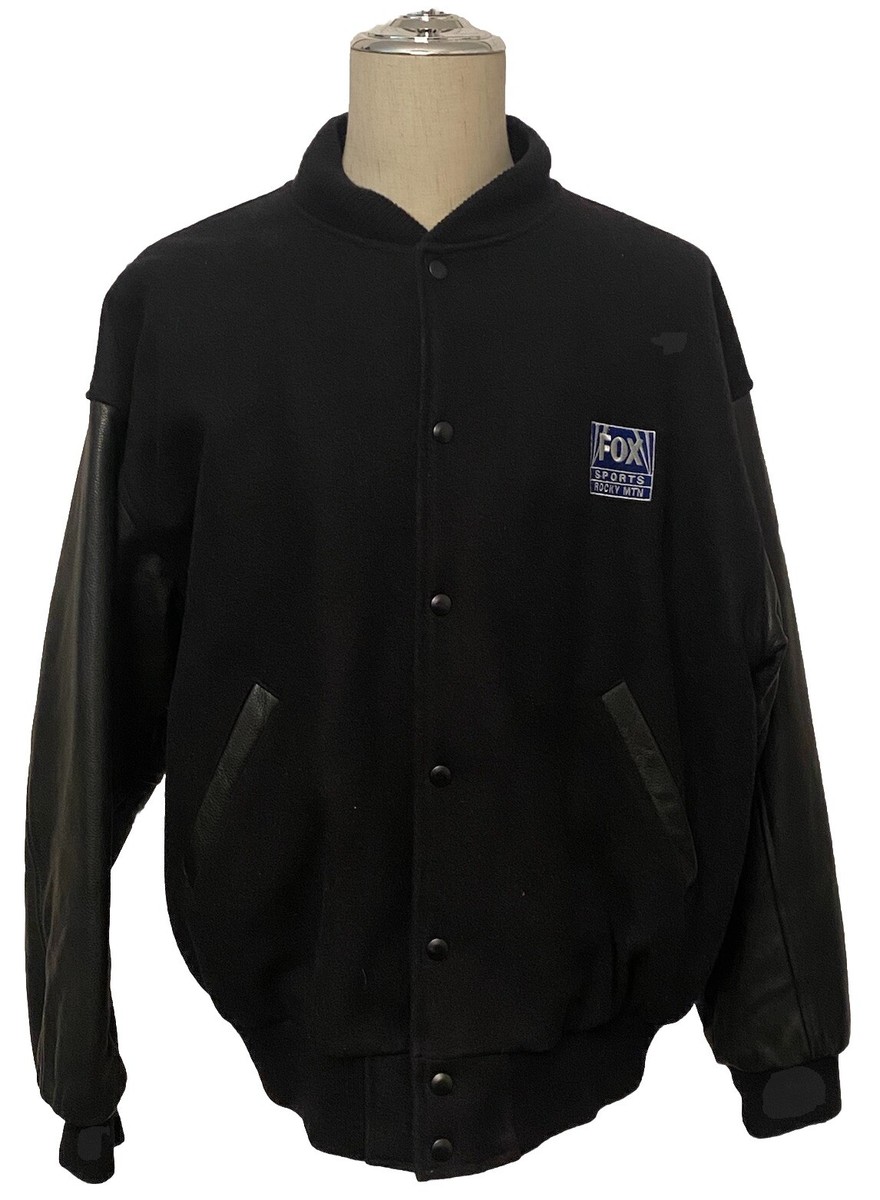 S*様 90s vtg   wool bomber jac Vtg LAMASZ Wool Bomber Jacket Men's XL Black Leather Fox Sports TV
