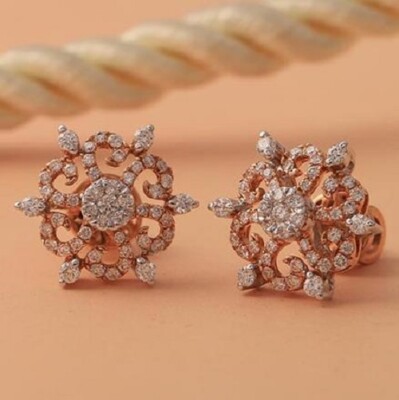 1CT Round Lab Created Diamond Cluster Stud Earrings For Women 14k Rose Gold FN