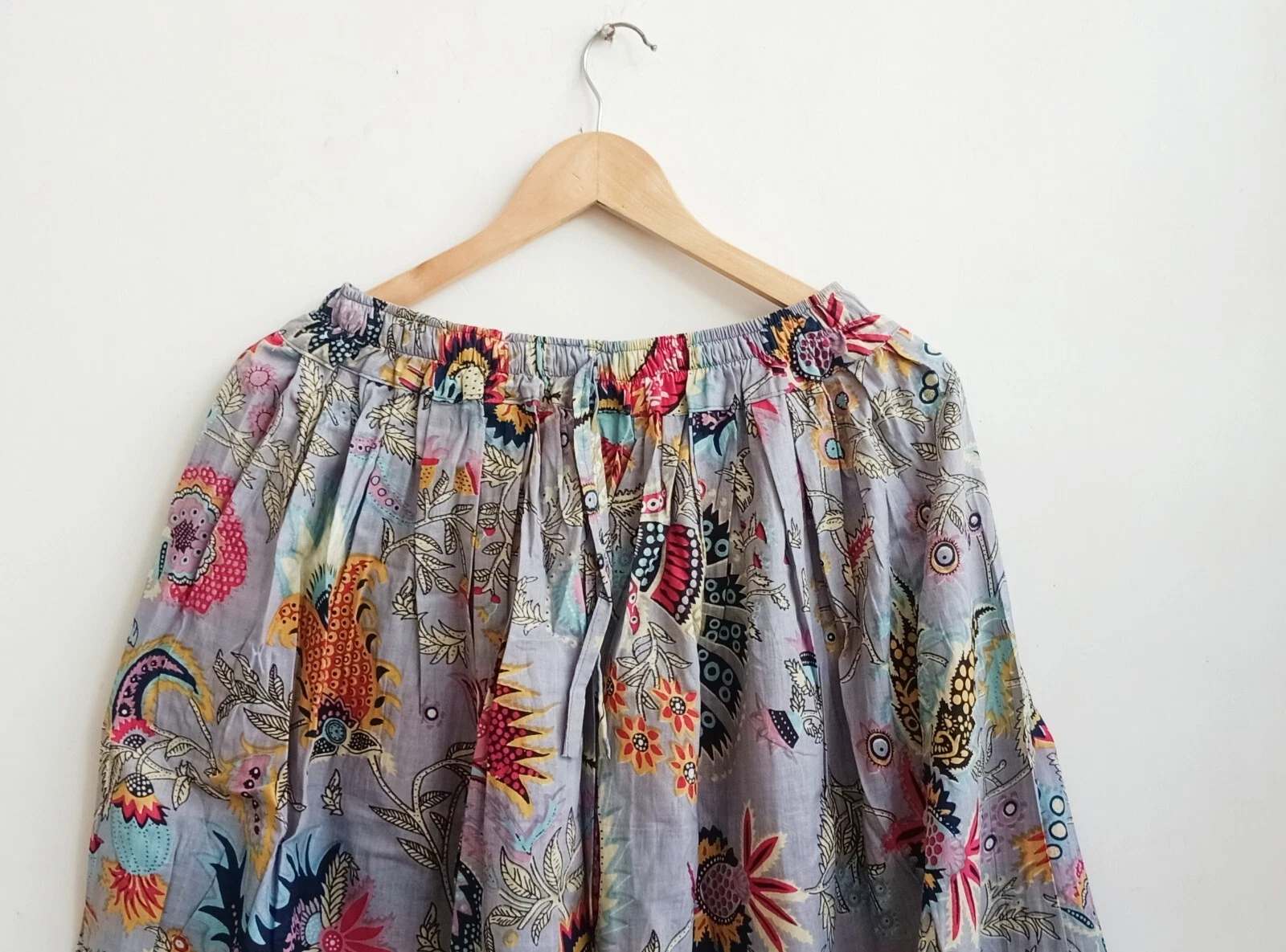 Indian Girls Party Wear Cotton Skirt Grey Floral Women skirt Beach wear skirt US
