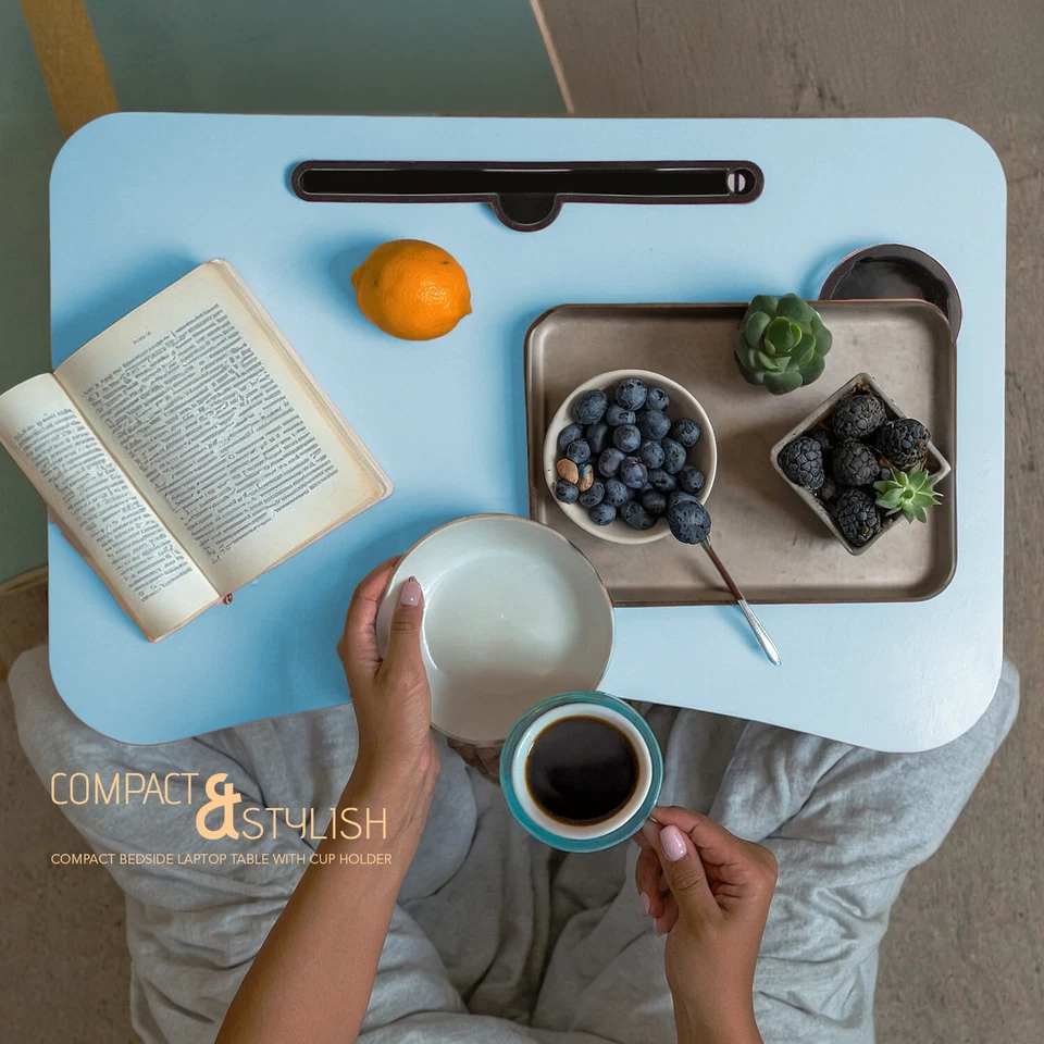 ICE ARMOR 2-PC Laptop Tray Lap Desk Stand Foldable Bed Table Cup Slot Blue - Image 4 of 4