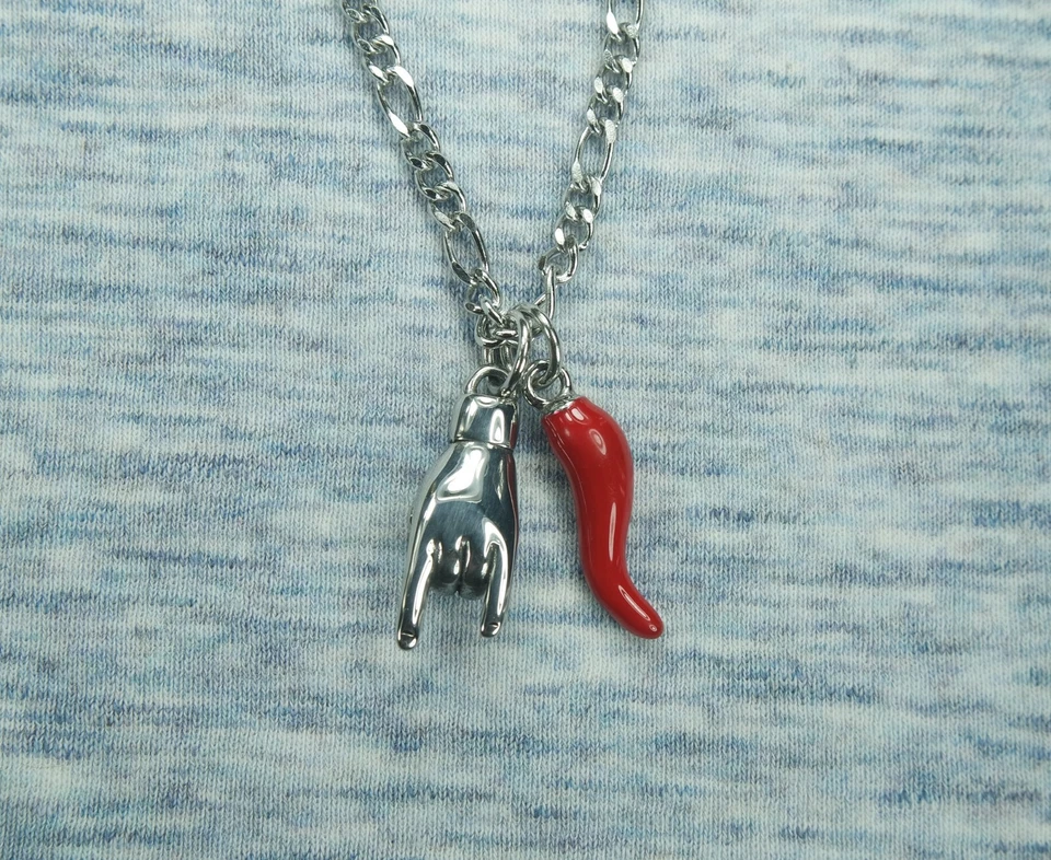 Large Red Cornicello & Mano Cornuto Necklace, Italian Hand Horn Protection Italy - Image 3 of 4