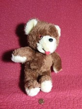 vintage 12" Knickerbocker BROWN CREAM SMILING BEAR TONGUE OUT plush stuffed