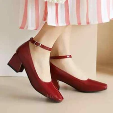 Women Mary Jane Big Size Square Toe Block Heel Strap Lolita Pumps Wedding Shoes