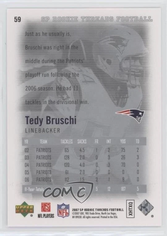 2007 SP Rookie Threads Tedy Bruschi #59 - Image 2 of 2