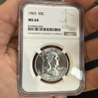 1963-P  50C FRANKLIN SILVER HALF DOLLAR  PHILADELPHIA MINT NGC MS64