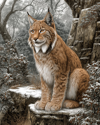 8x10 Lynx in Snowy Forest Wilderness Wildlife Art Print - 480077217