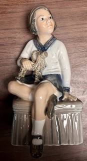 Copenhagen Denmark DJ Dahl Jensen Figurine Porcelain Girl w/Christmas Goat 1158