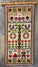 Vintage Swedish Hand Wool Embroidered Needle Work Tapestry Textile 23" x 11"