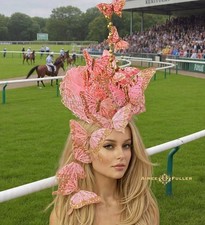 Aimee Fuller Butterfly Hat Pink Gold Kentucky Derby Fascinator Bridal Headpiece