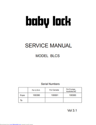 Baby Lock Model BLCS Sewing Machine Service Manual