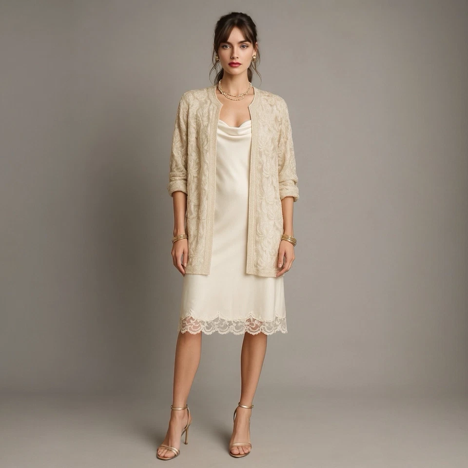 Chaqueta De Colección Con Cuentas Marfil Encaje M Transparente Retro Años 20 Art Deco Aleta Kimono Escala Foto 2 de 4