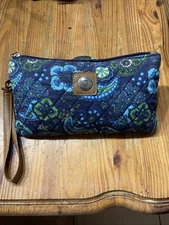 Blue GreenPaisley STONE MOUNTAIN QUILTED Wristlet Boho Credit Card Holder Purse